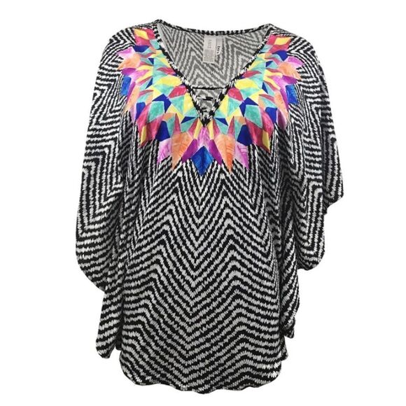 bar III Women's Feather Daze Printed Caftan Tunic Swim Cover-Up size L - Picture 1 of 5